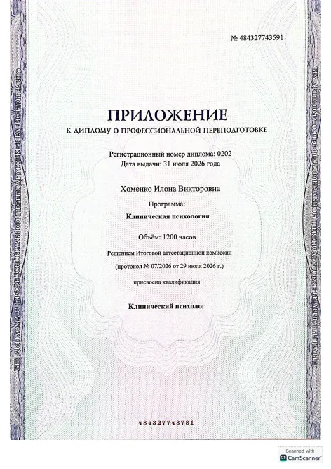 Диплом о профессиональной переподготовке МАНП — приложение